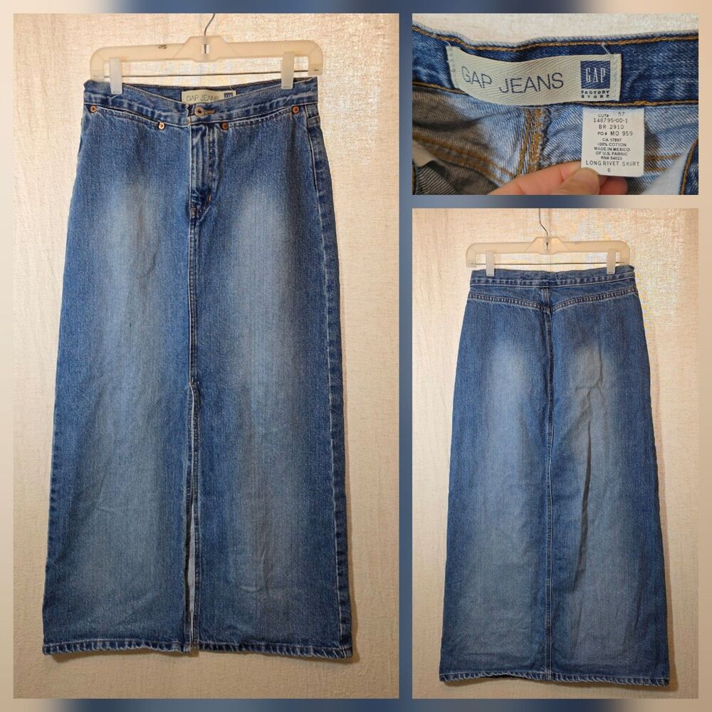 Vintage Gap Denim Womens Size 6 Maxi Skirt With Front Slit Classic Preppy Norm